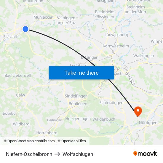 Niefern-Öschelbronn to Wolfschlugen map