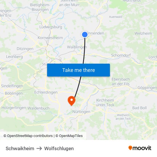 Schwaikheim to Wolfschlugen map