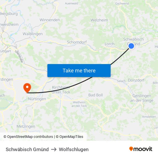Schwäbisch Gmünd to Wolfschlugen map