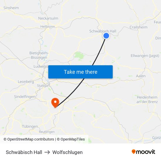 Schwäbisch Hall to Wolfschlugen map