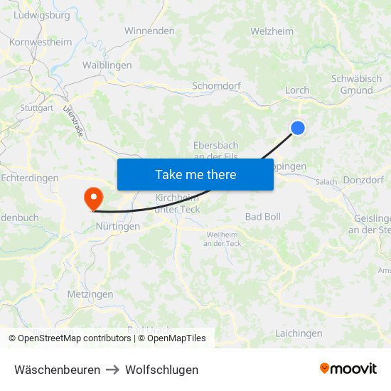 Wäschenbeuren to Wolfschlugen map