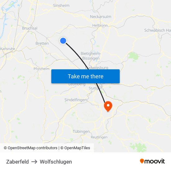 Zaberfeld to Wolfschlugen map