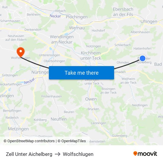 Zell Unter Aichelberg to Wolfschlugen map