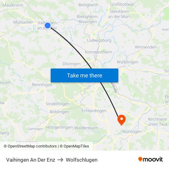 Vaihingen An Der Enz to Wolfschlugen map