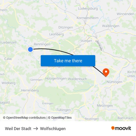 Weil Der Stadt to Wolfschlugen map