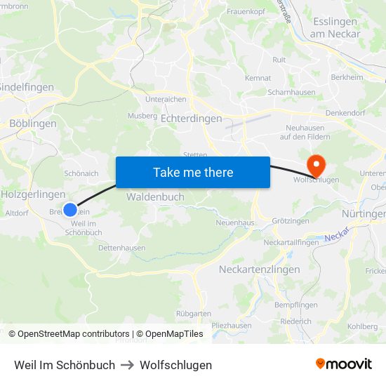 Weil Im Schönbuch to Wolfschlugen map