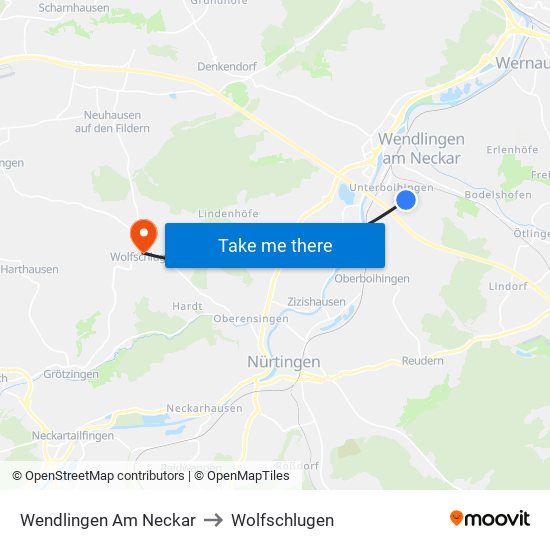 Wendlingen Am Neckar to Wolfschlugen map