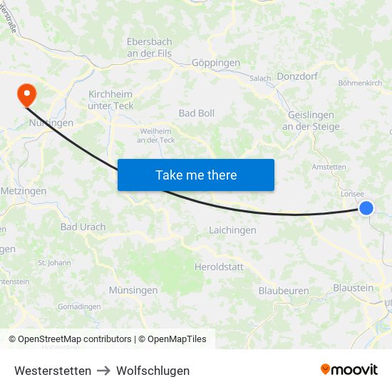 Westerstetten to Wolfschlugen map