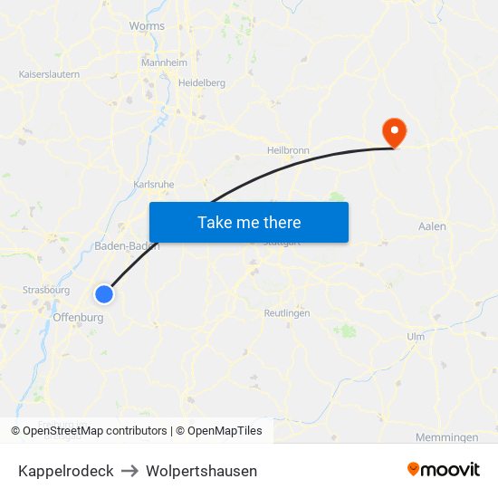 Kappelrodeck to Wolpertshausen map