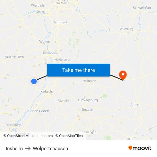 Insheim to Wolpertshausen map