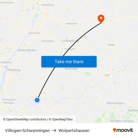 Villingen-Schwenningen to Wolpertshausen map