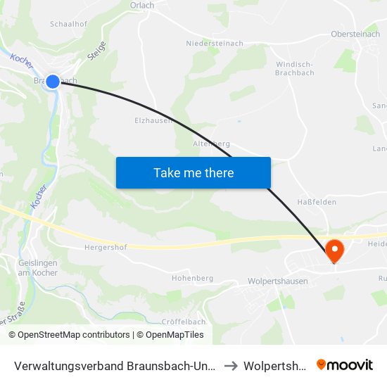 Verwaltungsverband Braunsbach-Untermünkheim to Wolpertshausen map