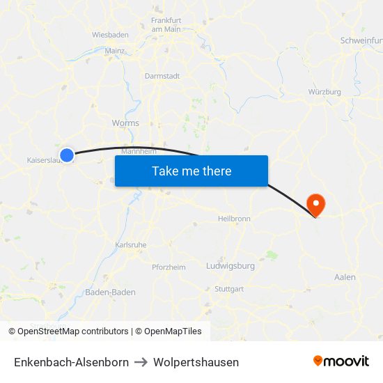 Enkenbach-Alsenborn to Wolpertshausen map