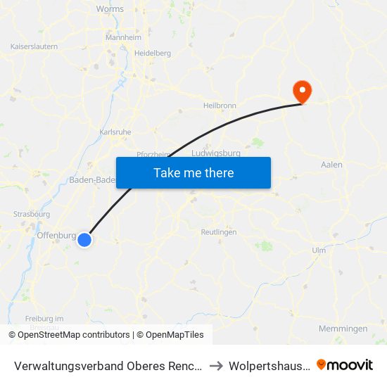 Verwaltungsverband Oberes Renchtal to Wolpertshausen map
