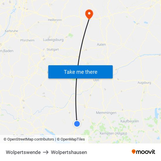 Wolpertswende to Wolpertshausen map