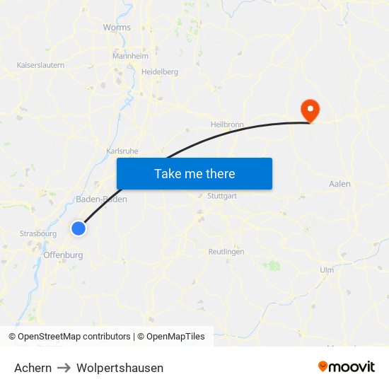 Achern to Wolpertshausen map