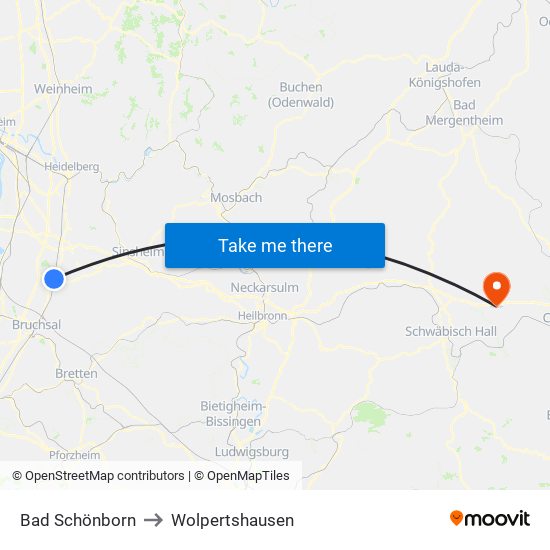 Bad Schönborn to Wolpertshausen map