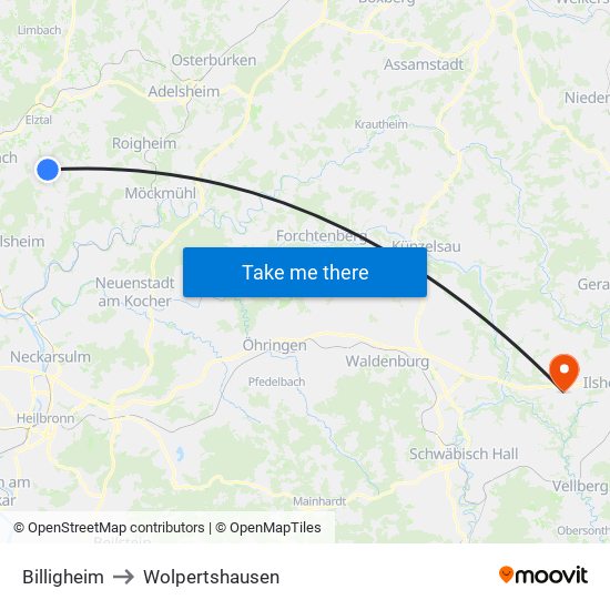 Billigheim to Wolpertshausen map