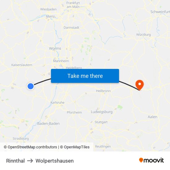 Rinnthal to Wolpertshausen map