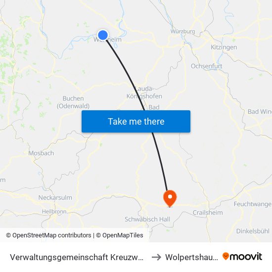 Verwaltungsgemeinschaft Kreuzwertheim to Wolpertshausen map