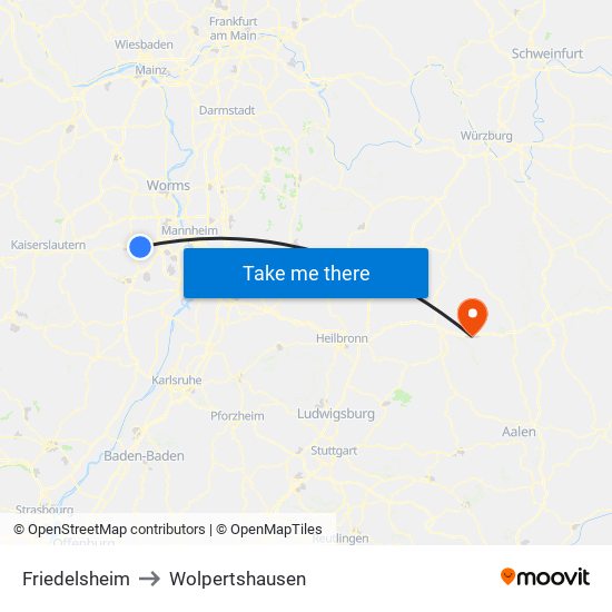 Friedelsheim to Wolpertshausen map