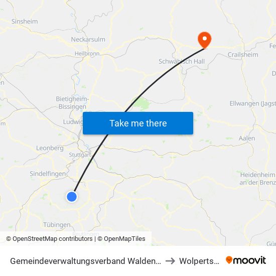 Gemeindeverwaltungsverband Waldenbuch/Steinenbronn to Wolpertshausen map