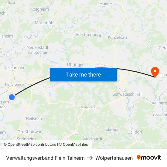 Verwaltungsverband Flein-Talheim to Wolpertshausen map