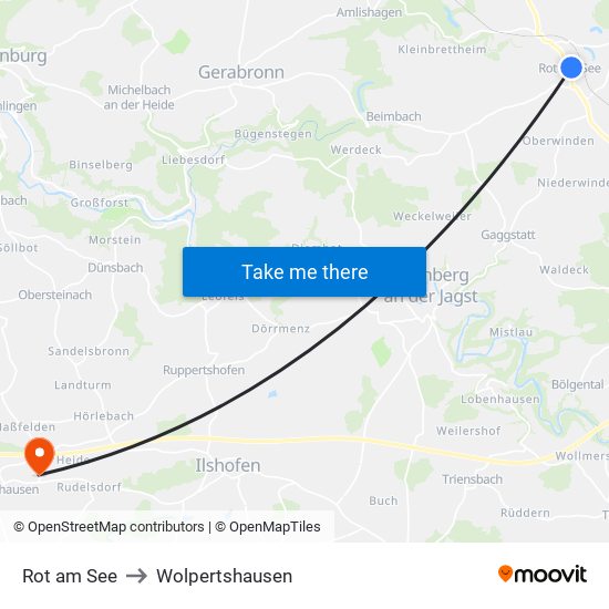 Rot am See to Wolpertshausen map