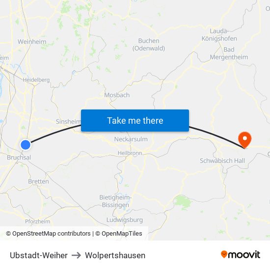 Ubstadt-Weiher to Wolpertshausen map