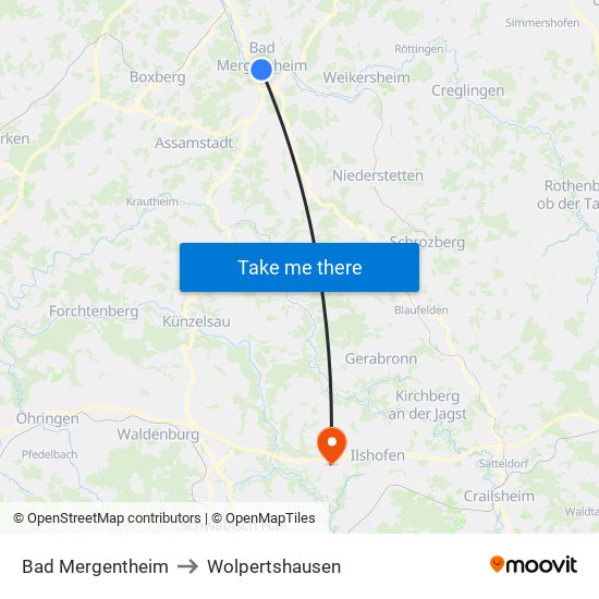 Bad Mergentheim to Wolpertshausen map