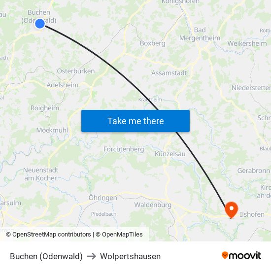Buchen (Odenwald) to Wolpertshausen map