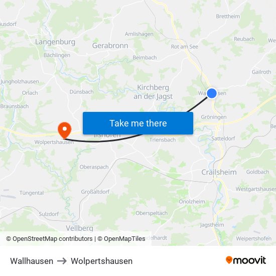 Wallhausen to Wolpertshausen map