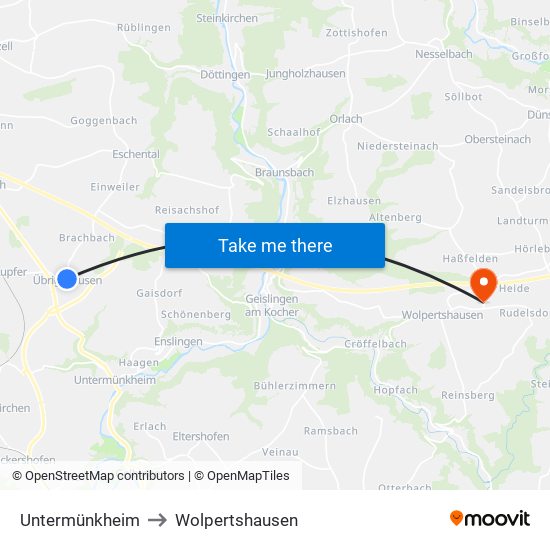 Untermünkheim to Wolpertshausen map