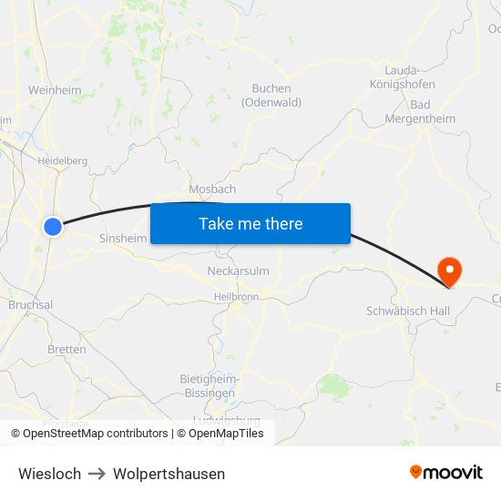 Wiesloch to Wolpertshausen map