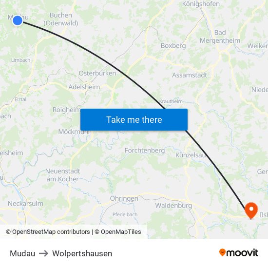 Mudau to Wolpertshausen map