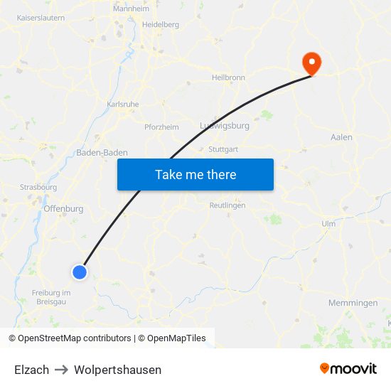 Elzach to Wolpertshausen map