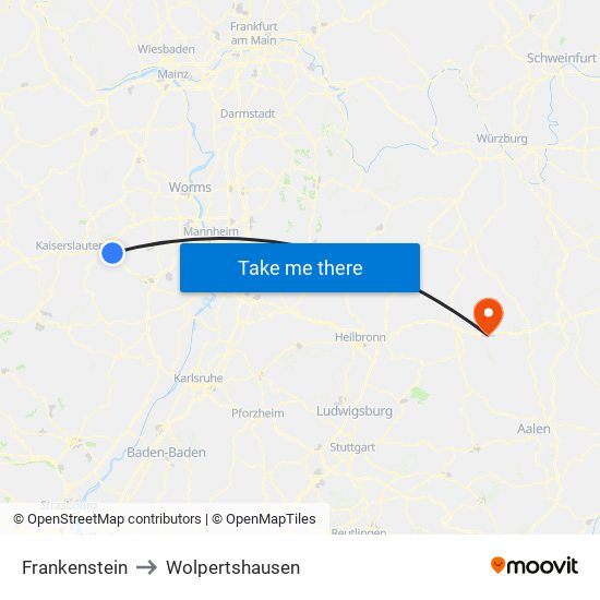 Frankenstein to Wolpertshausen map