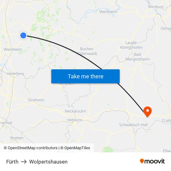 Fürth to Wolpertshausen map