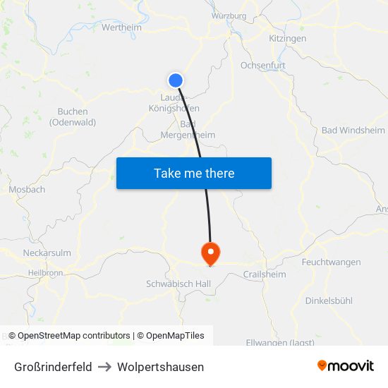 Großrinderfeld to Wolpertshausen map