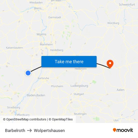 Barbelroth to Wolpertshausen map