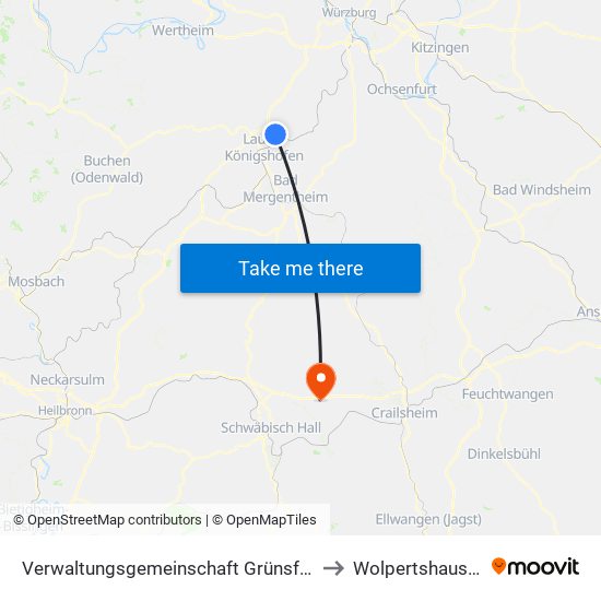 Verwaltungsgemeinschaft Grünsfeld to Wolpertshausen map