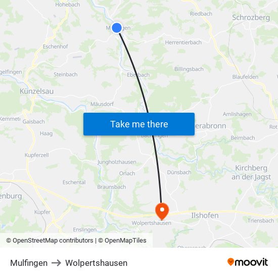 Mulfingen to Wolpertshausen map