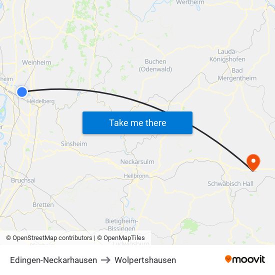 Edingen-Neckarhausen to Wolpertshausen map