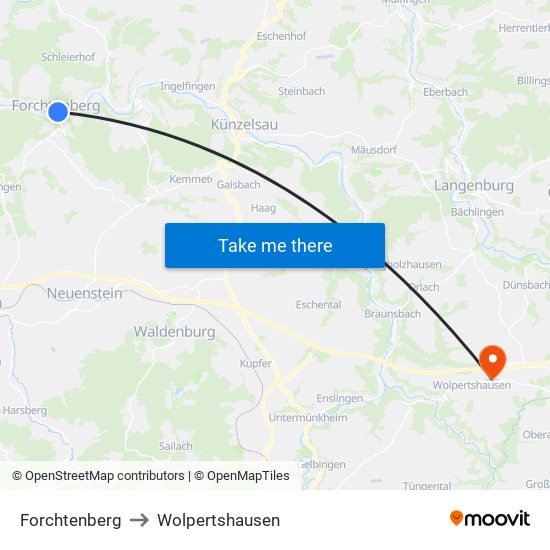 Forchtenberg to Wolpertshausen map