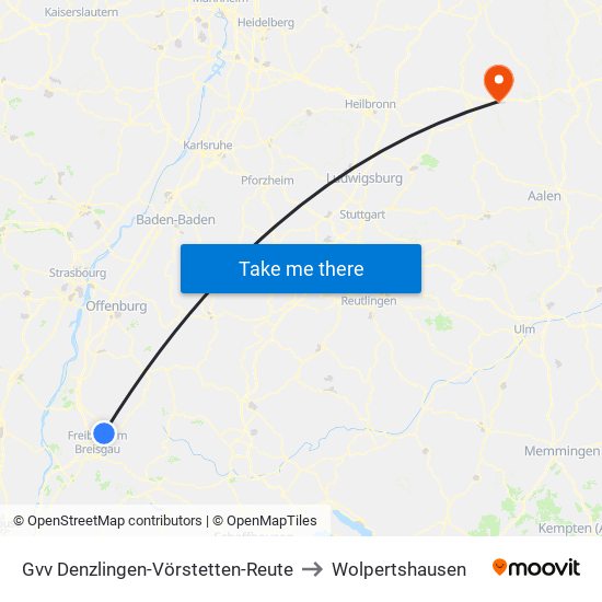 Gvv Denzlingen-Vörstetten-Reute to Wolpertshausen map