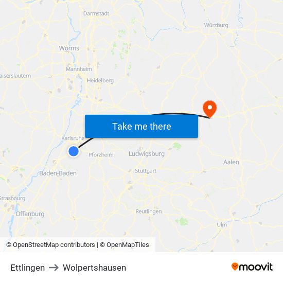 Ettlingen to Wolpertshausen map