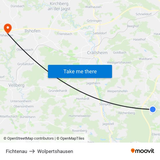 Fichtenau to Wolpertshausen map