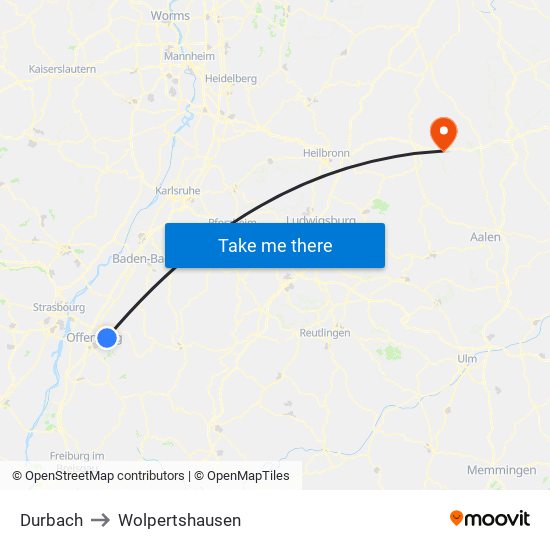 Durbach to Wolpertshausen map