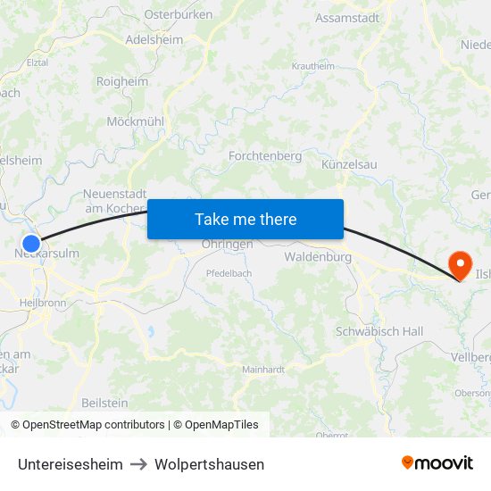 Untereisesheim to Wolpertshausen map