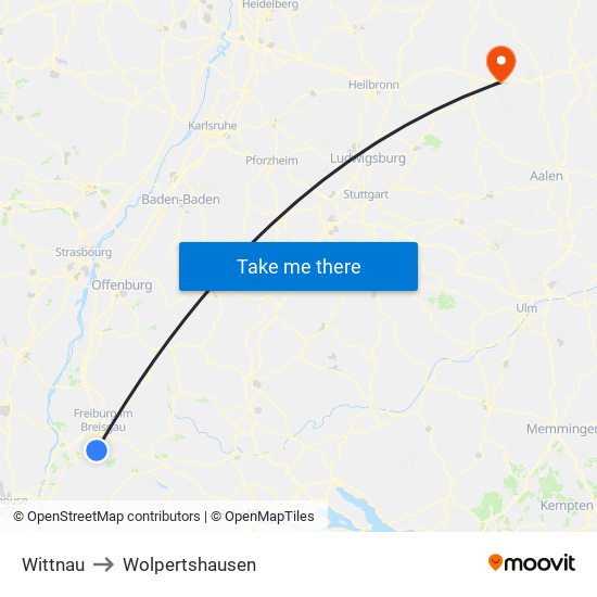 Wittnau to Wolpertshausen map